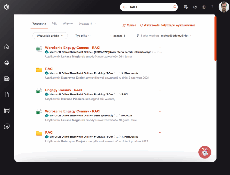 Wyniki wyszukiwania SharePoint Online 
